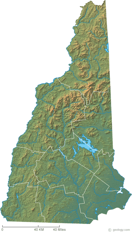 New Hampshire Physical Map And New Hampshire Topographic Map 8936