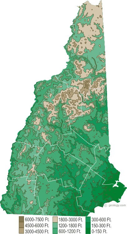 map of new jersey usa. New Hampshire Elevation Map