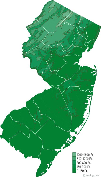 New Jersey elevation map