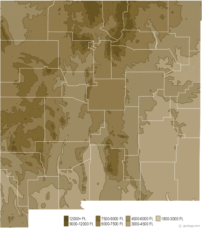 New Mexico Physical Map and New Mexico Topographic Map