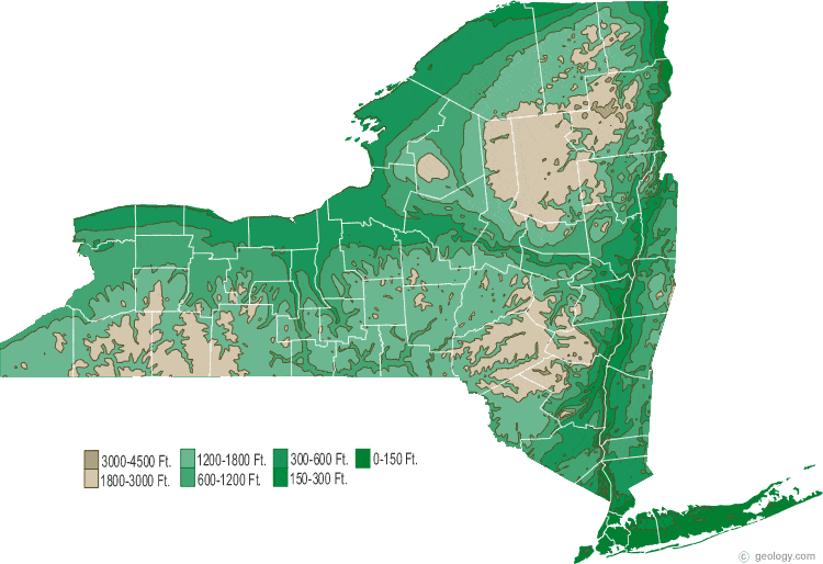 new york state counties map. New York Elevation Map