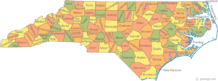 North Carolina County Map - North Carolina Political Map