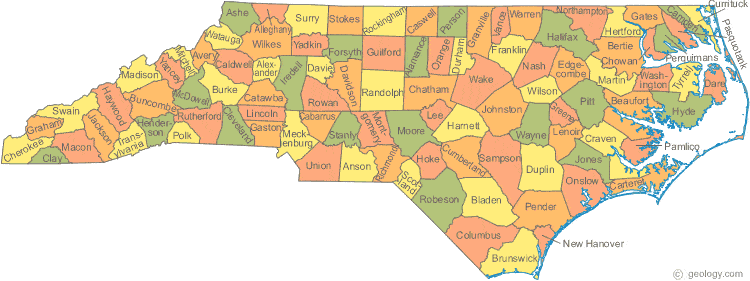 North Carolina county map