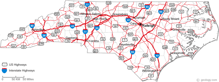 Map of North Carolina Cities - North Carolina Road Map
