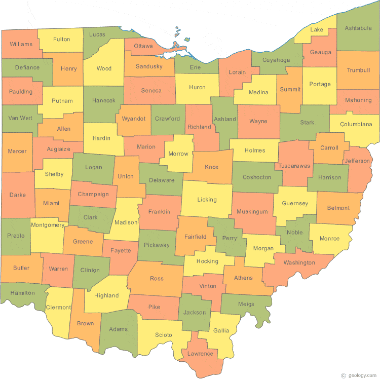 This map shows Ohio's 88 counties.