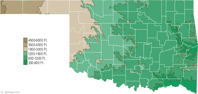 Oklahoma elevation map