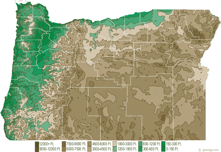 Oregon Physical Map and Oregon Topographic Map