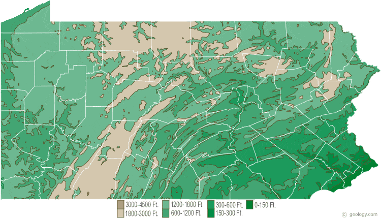 Pennsylvania elevation map