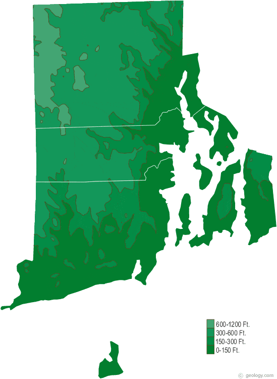 Rhode Island elevation map