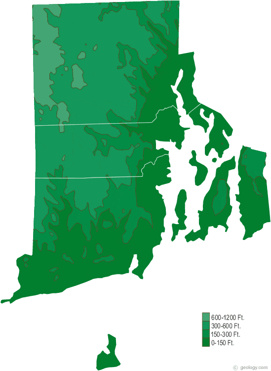 map of rhode island cities and towns. Rhode Island Elevation Map