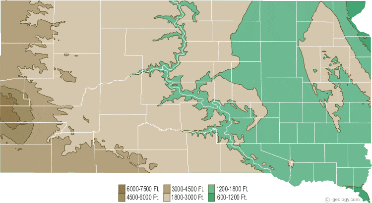 South Dakota Physical Map and South Dakota Topographic Map