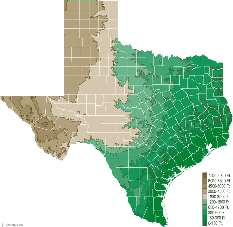 maps of texas with cities. Texas Elevation Map