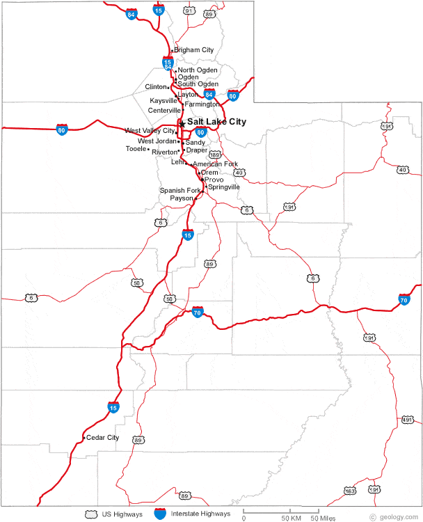 Map of Utah Cities - Utah Road Map