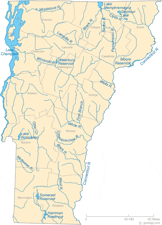 map of Vermont rivers