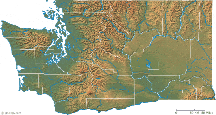 Washington Physical Map and Washington Topographic Map