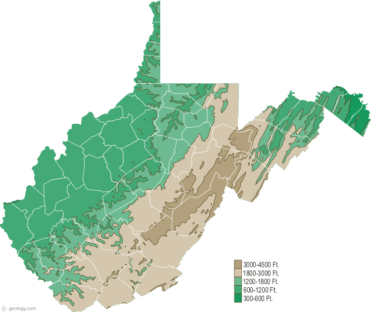 map of west virginia cities. West Virginia Elevation Map