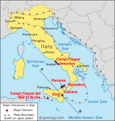 World  2011 on Map Showing The Location Of Mount Etna On The East Coast Of Sicily
