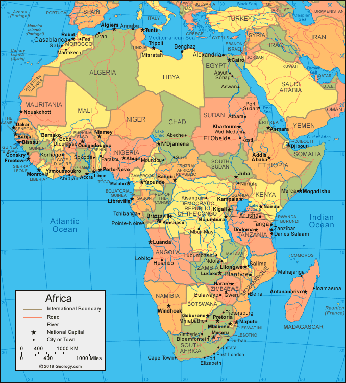 Africa Map - Africa Satellite Image - Physical - Political