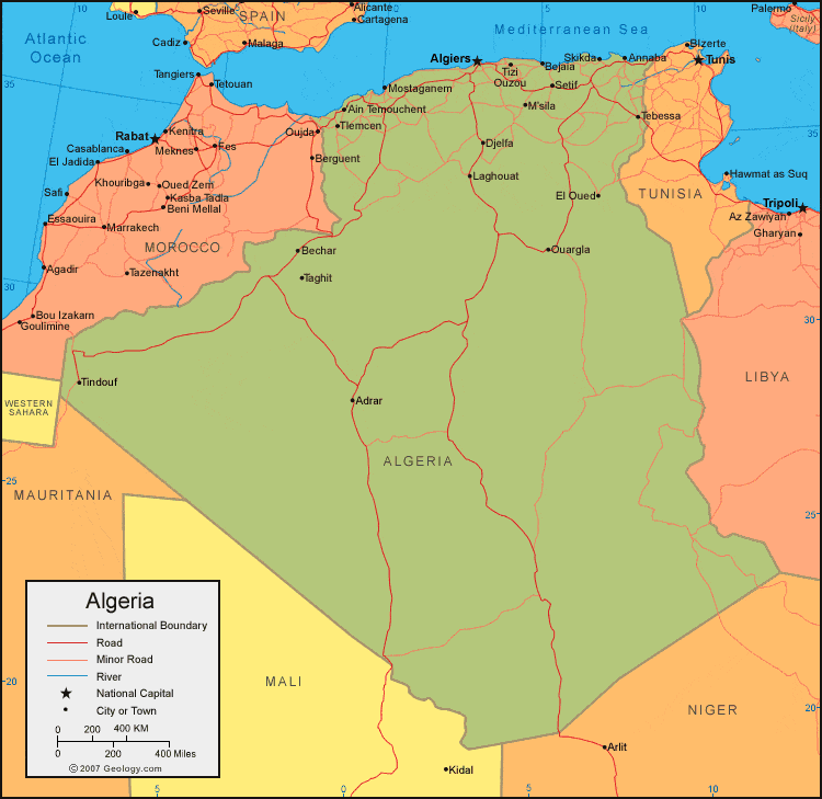 Algeria Map - Algeria Satellite Image - Physical - Political