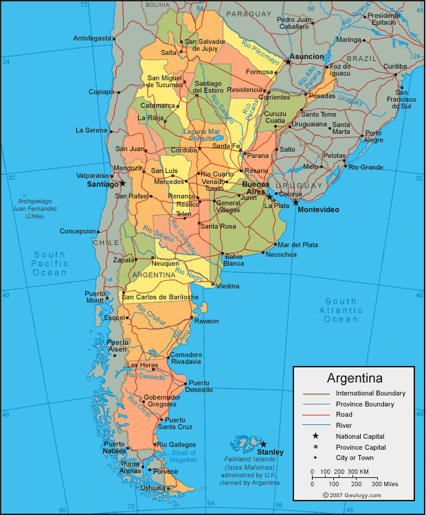 Argentina Map - Argentina Satellite Image - Physical - Political