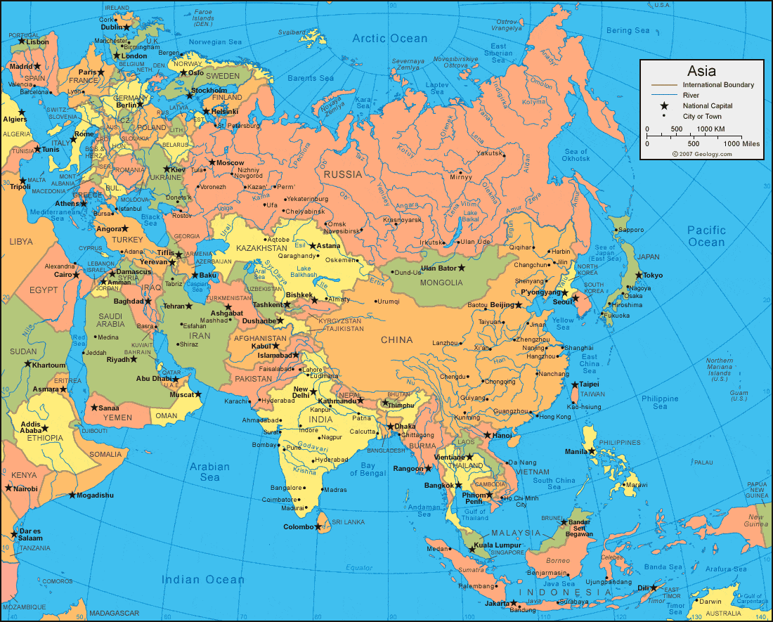 Political Map Of Europe And Asia