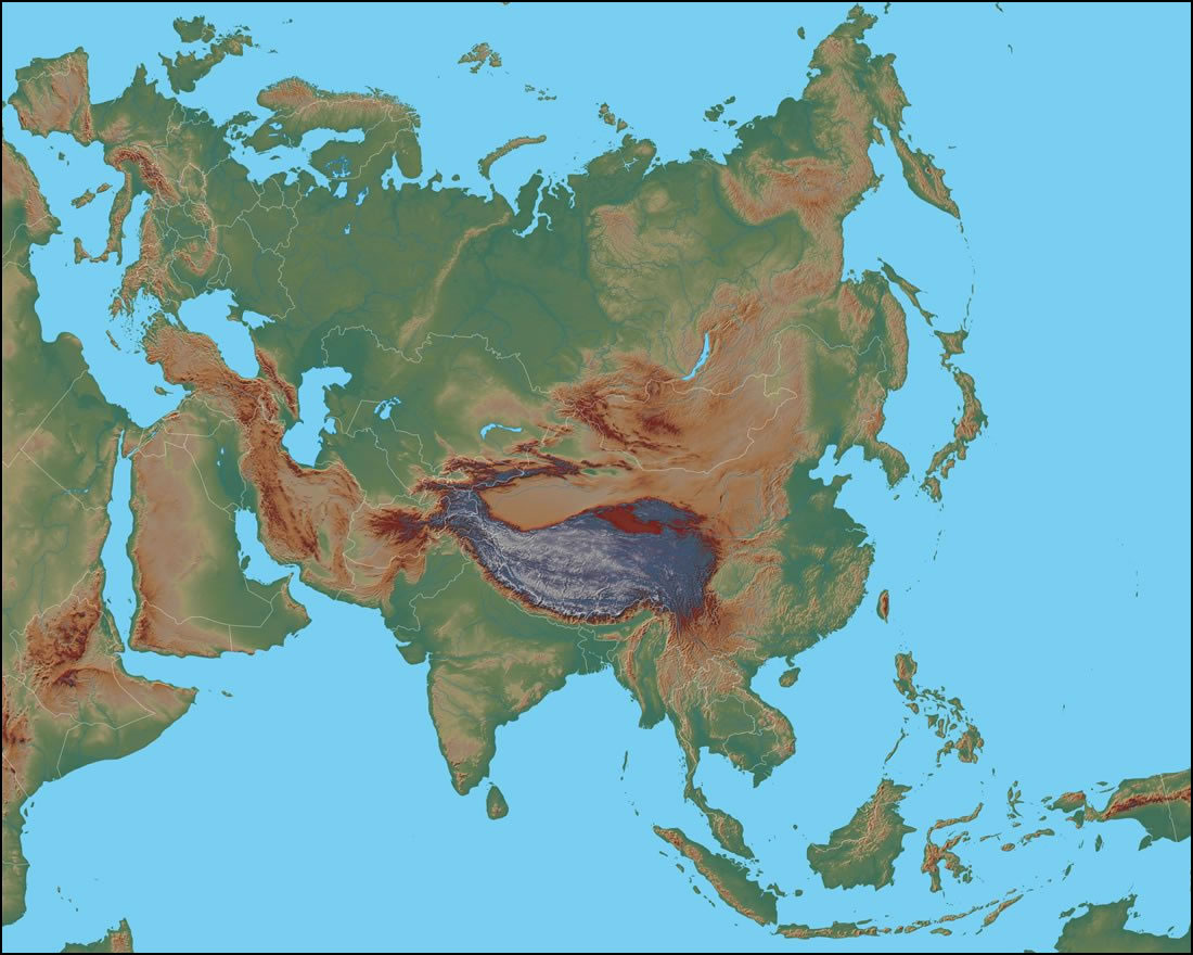 Geographical Features Map Of Asia