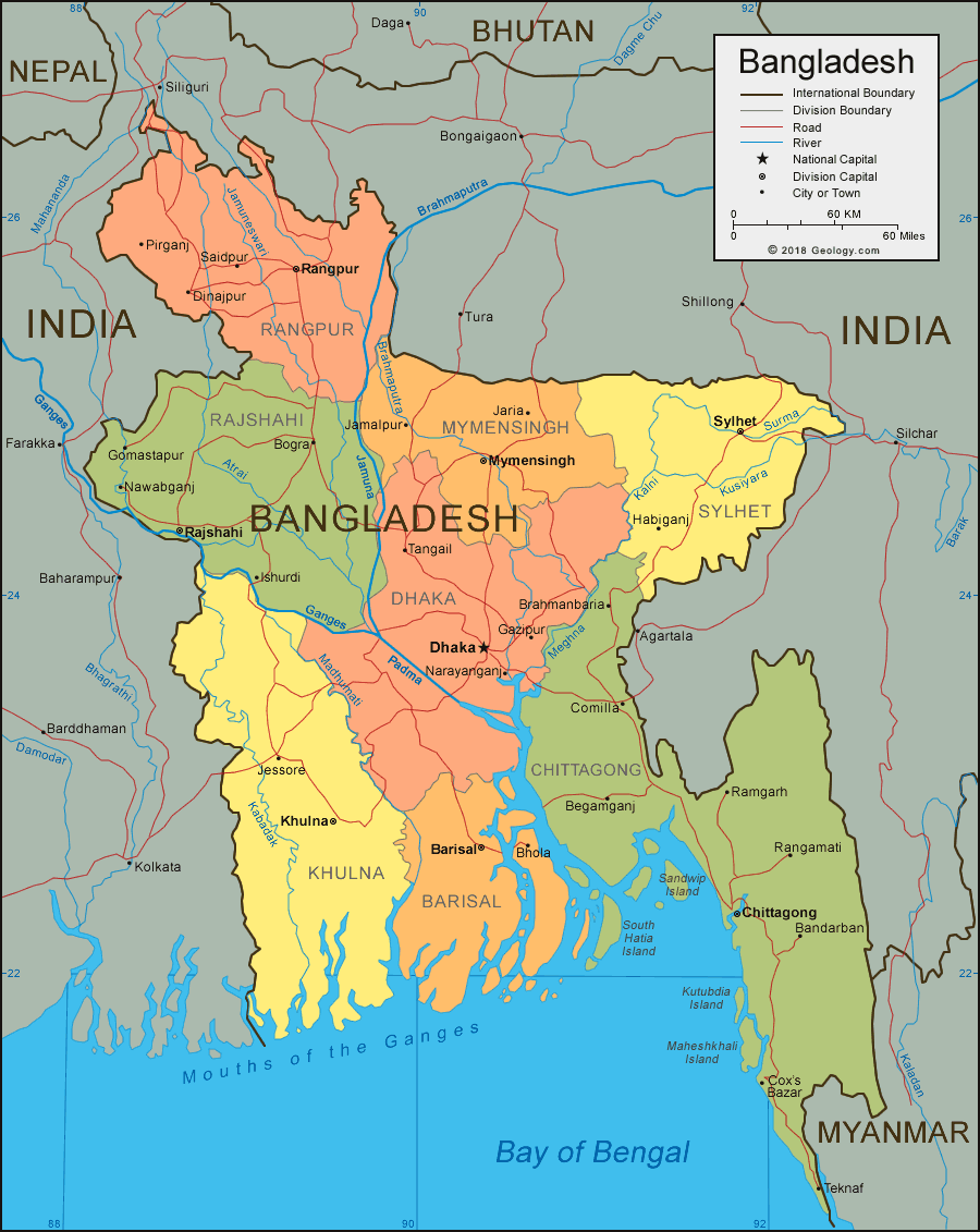 Map Of Bangladesh With Cities. Bangladesh political map