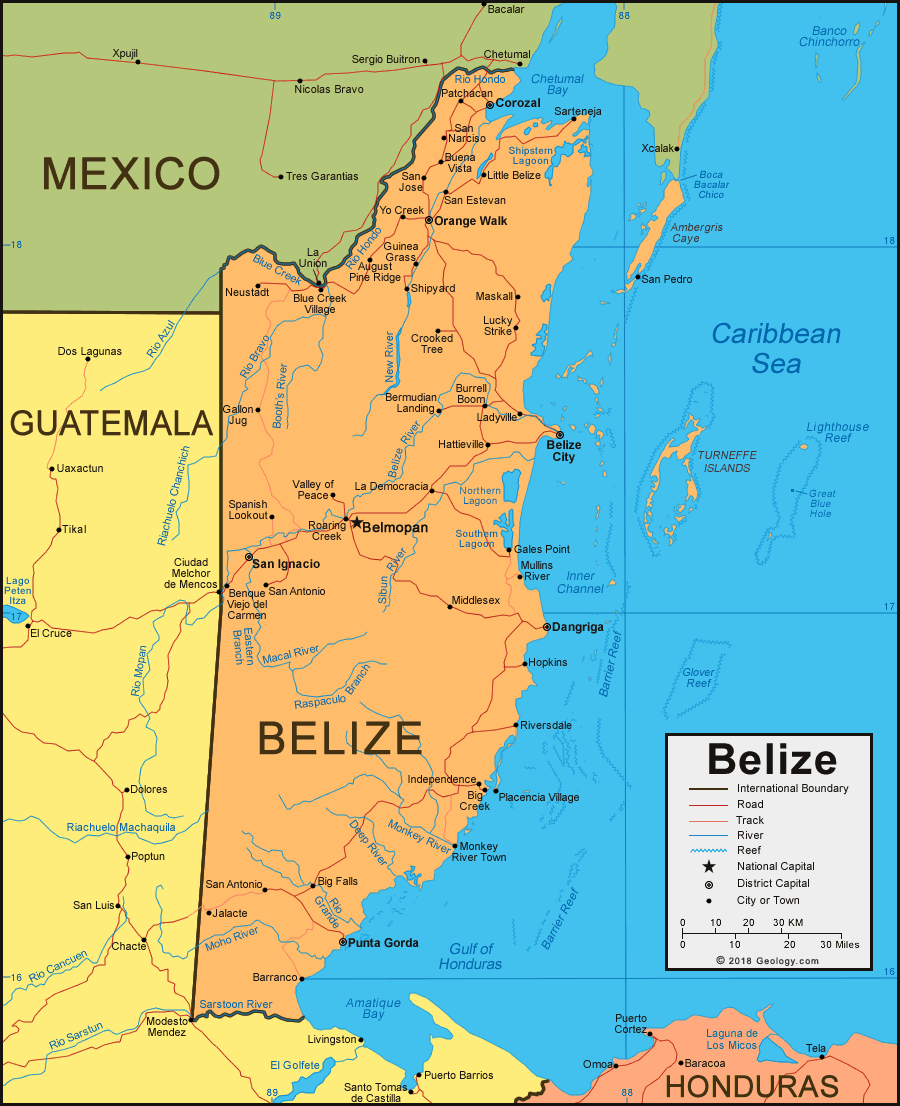 political map of mauritania. Belize political map