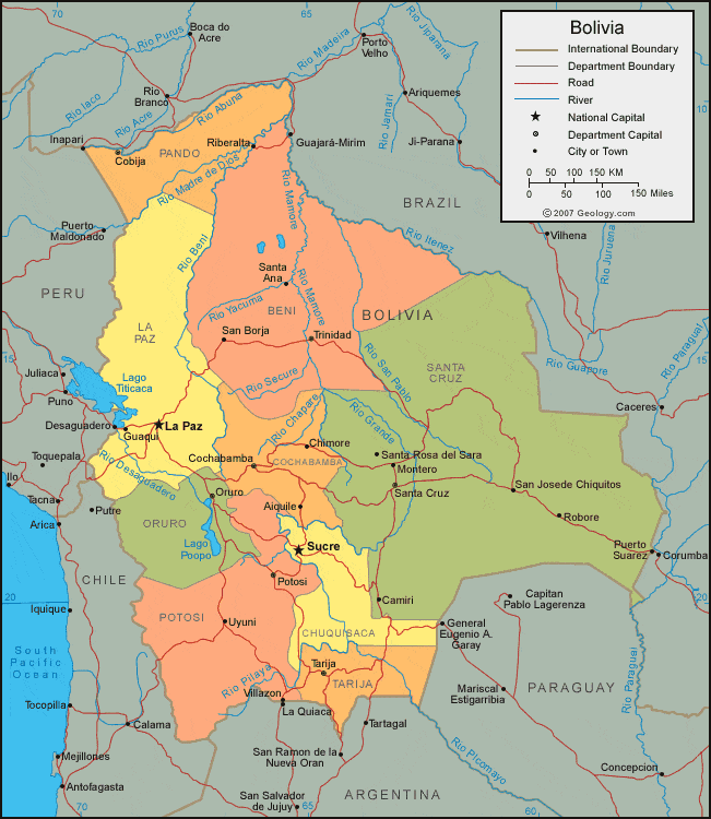 Bolivia Map and Satellite Image