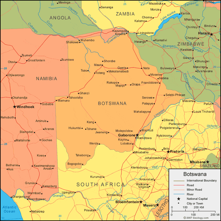 Botswana Map and Satellite Image