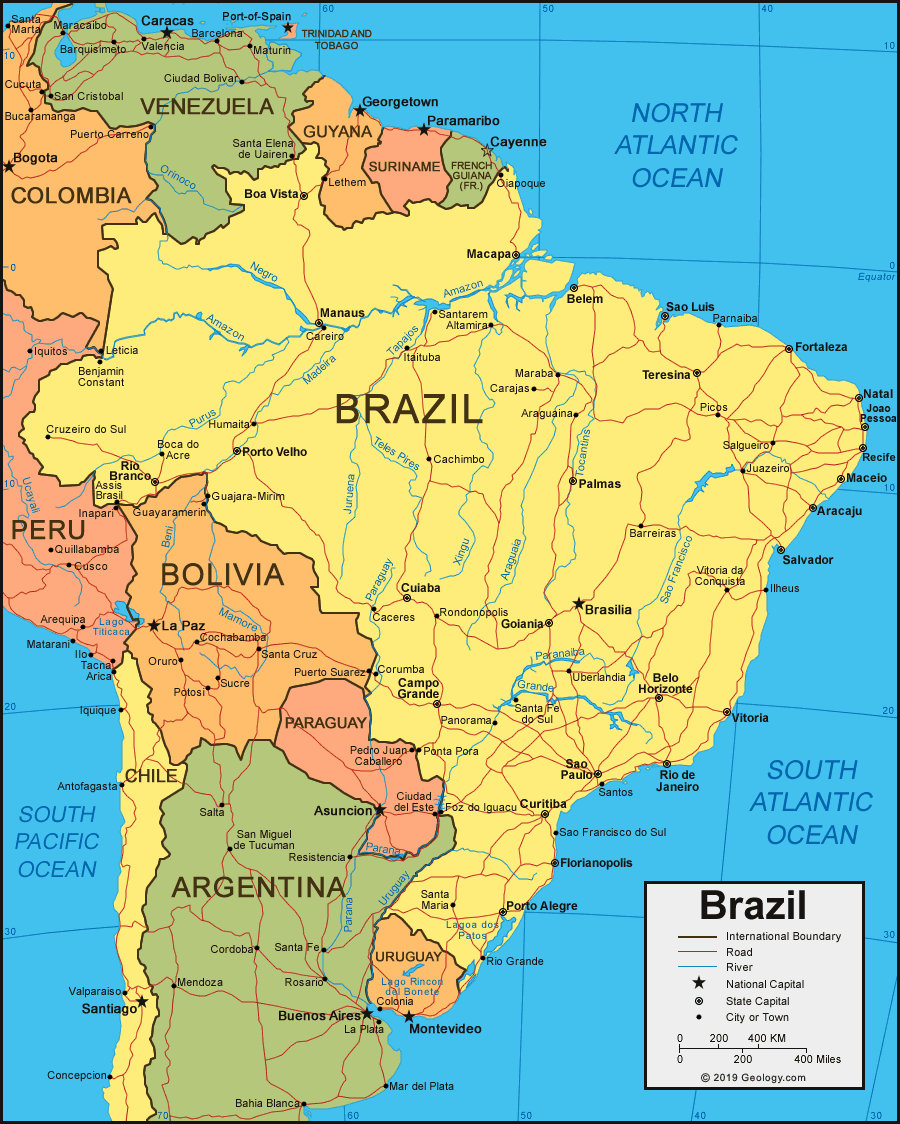 Brazil Map - Brazil Satellite Image - Physical - Political