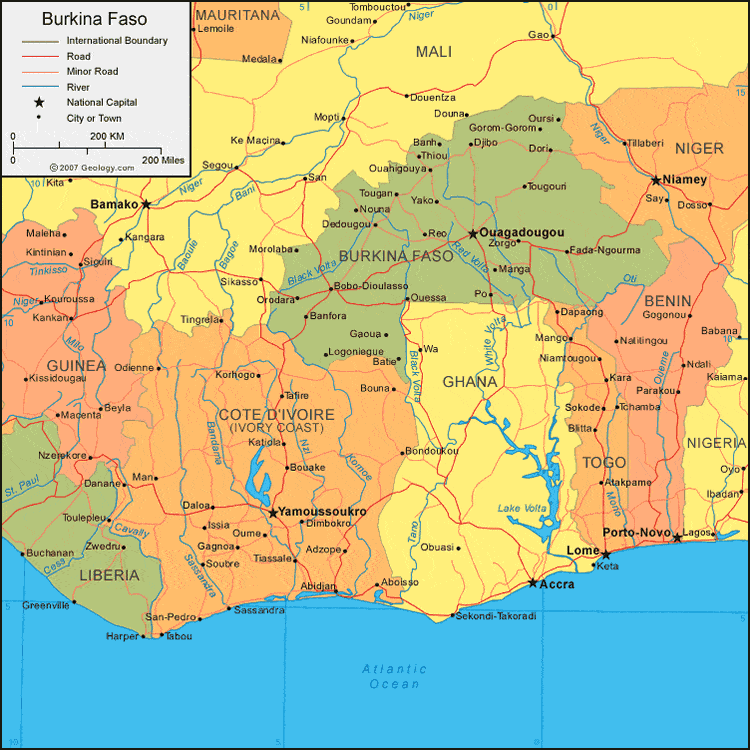 Burkina Faso Map and Satellite Image