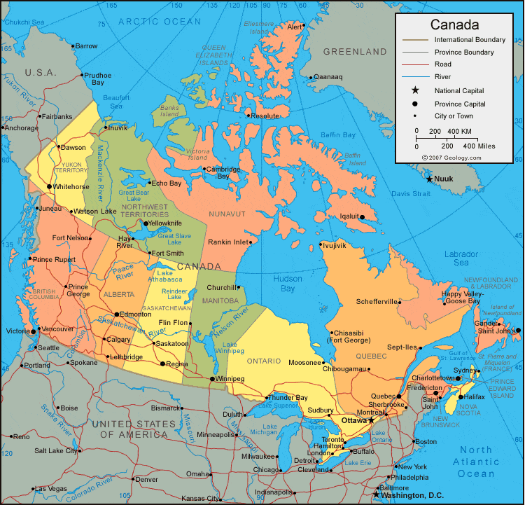 Canada Map - Canada Satellite Image - Physical - Political