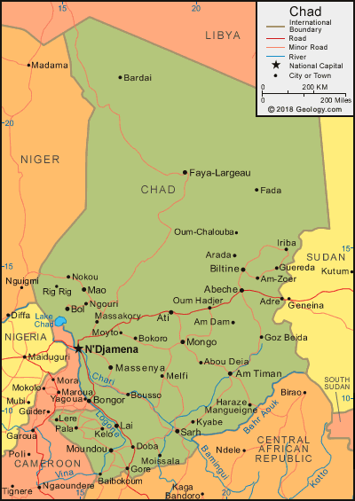 world map of chad. Chad political map