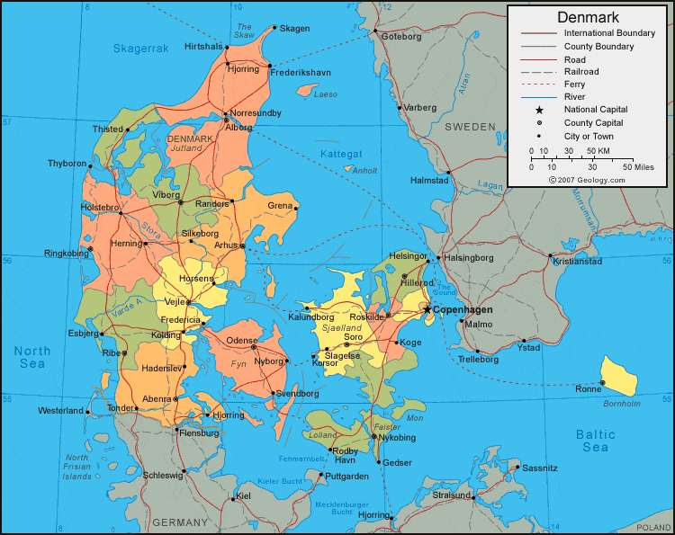 Denmark Map and Satellite Image
