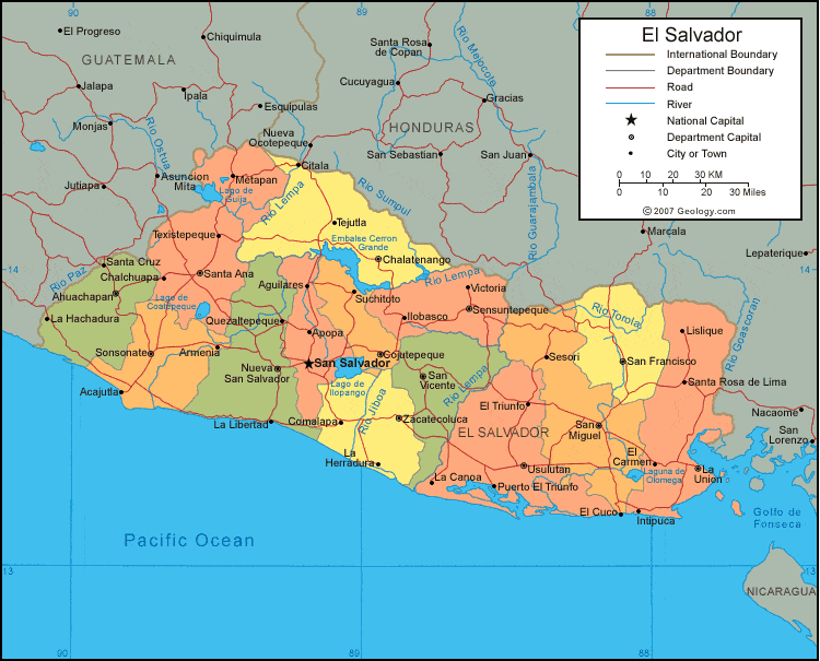 El Salvador Map - El Salvador Satellite Image - Physical - Political