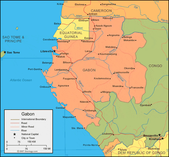 Gabon Map - Gabon Satellite Image - Physical - Political