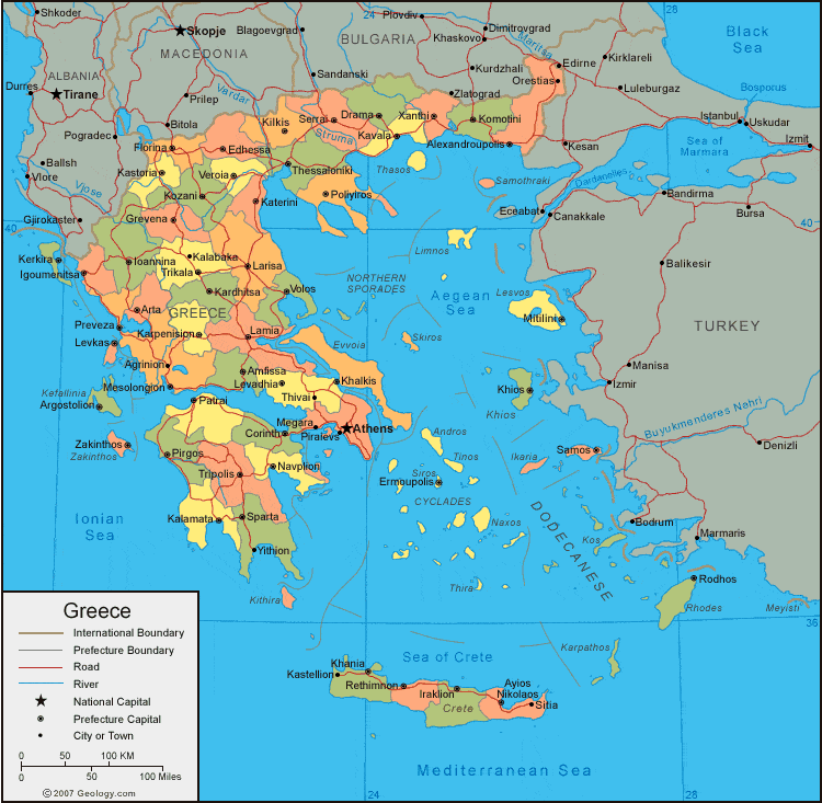 Greece Map - Greece Satellite Image - Physical - Political