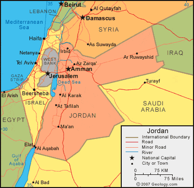 Jordan Map - Jordan Satellite Image - Physical - Political
