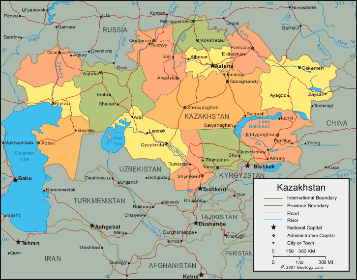 physical maps of kazakhstan. Kazakhstan political map