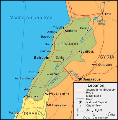 World Map Lebanon