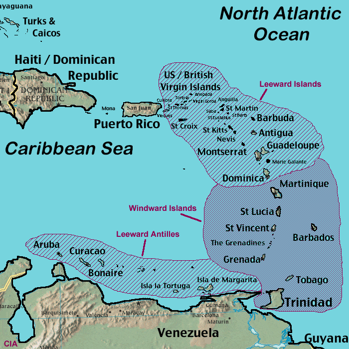 Leeward Islands and Windward Islands map