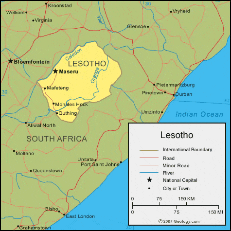 Political World  on Lesotho Map   Lesotho Satellite Image   Physical   Political
