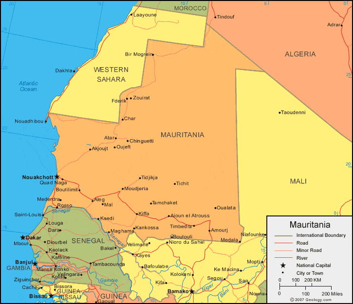 Political Map Of Mauritania