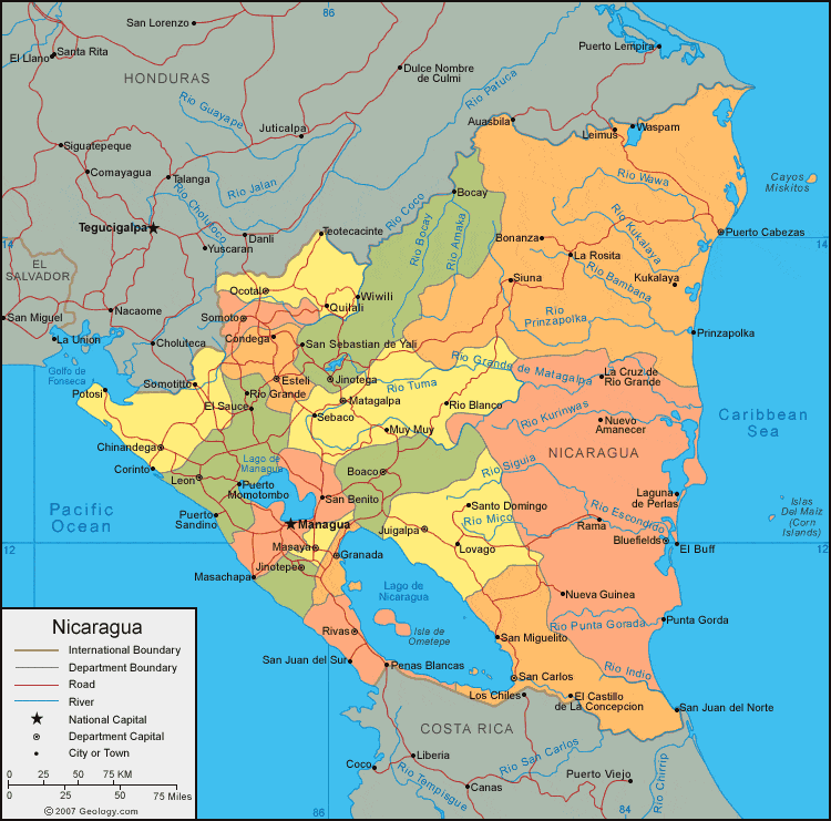 Nicaragua Map And Satellite Image