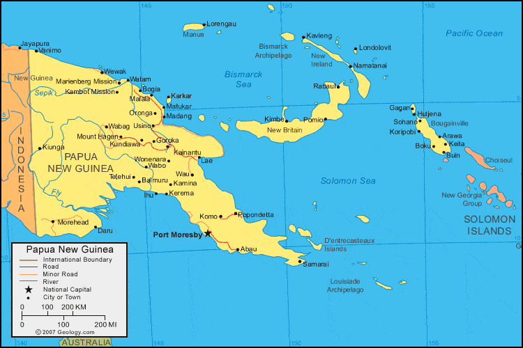 Papua New Guinea Map and Satellite Image