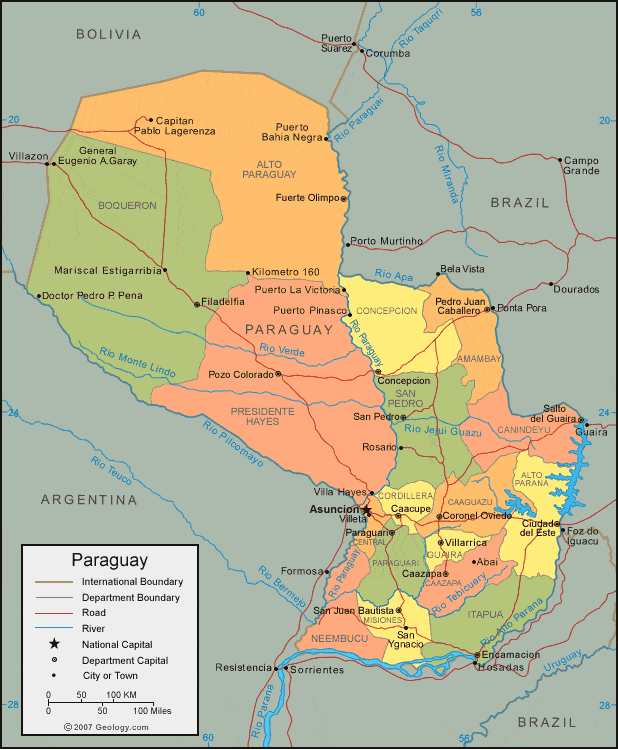 Paraguay Map - Paraguay Satellite Image - Physical - Political