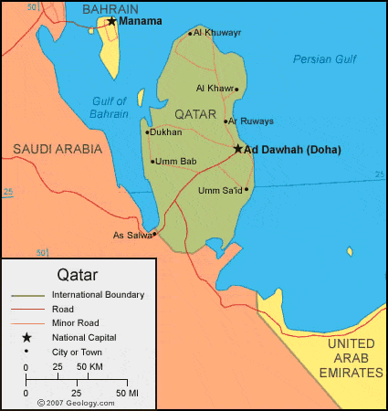 Physical  Africa on Qatar Map   Qatar Satellite Image   Physical   Political