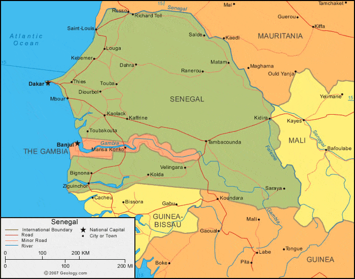 world map of senegal. Senegal political map