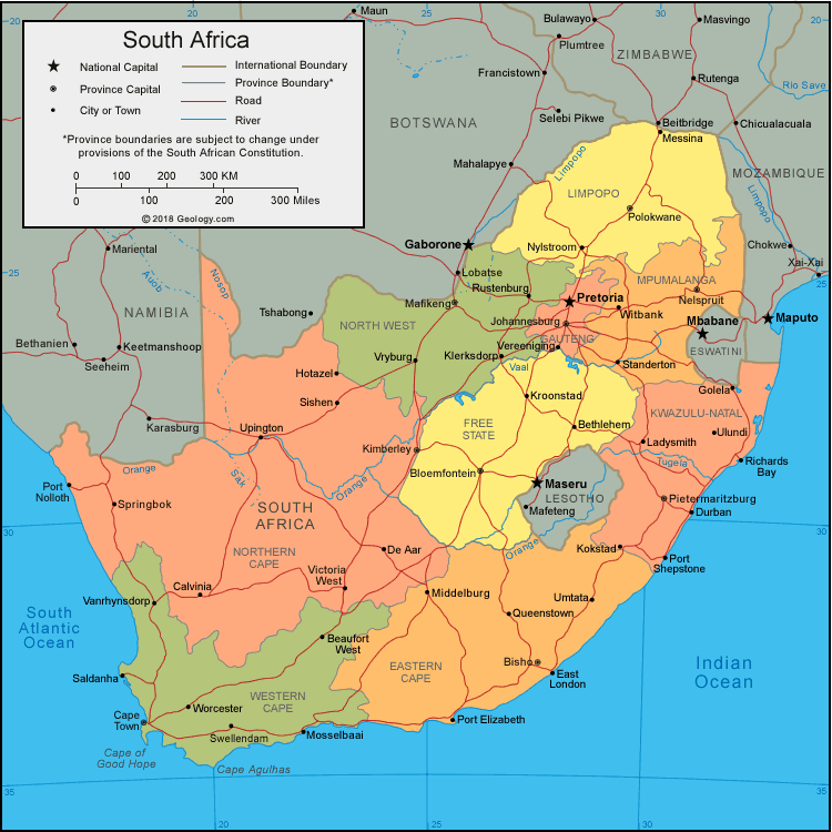 South Africa Map - South Africa Satellite Image - Physical - Political